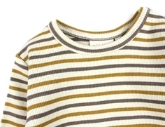 Petit Piao chocolate brown/golden sun/dark off white stribet t-shirt modal